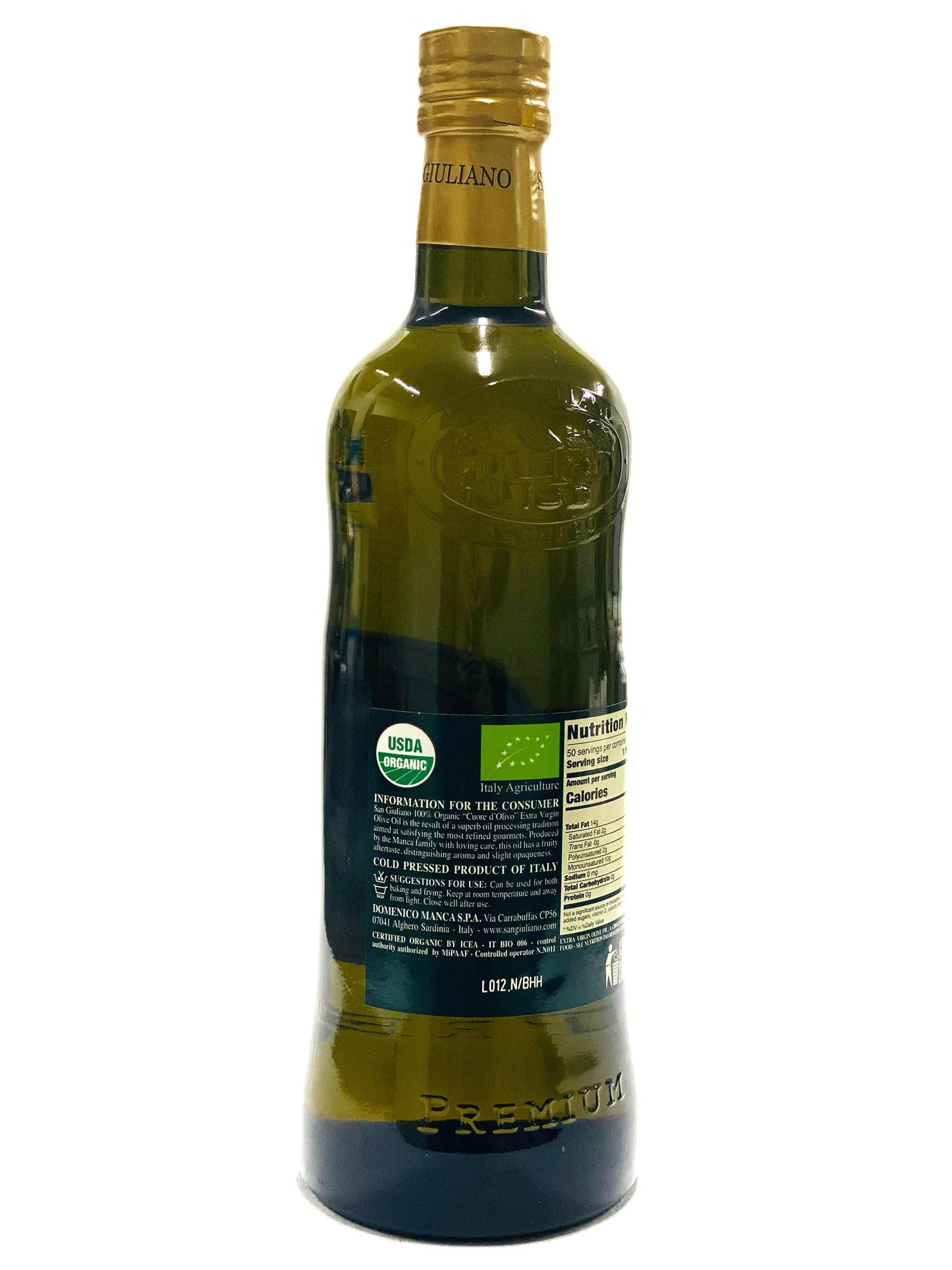 San Giuliano 100% Organic "Cuore d'Olivio Extra Virgin Olive Oil, 750ml
