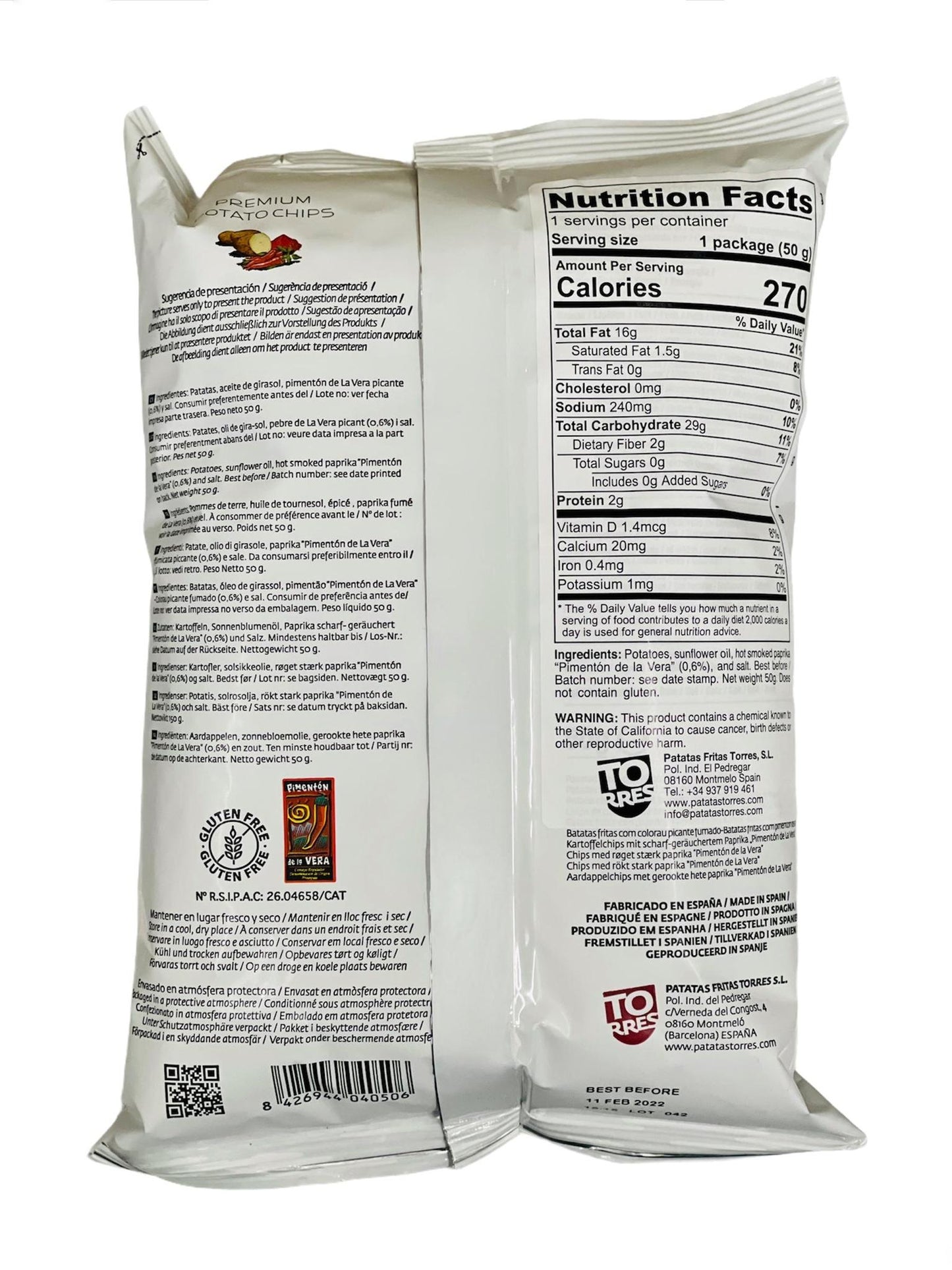 Torres Selecta Potato Chips de La Vera Hot Smoked Paprika, 1.76 oz
