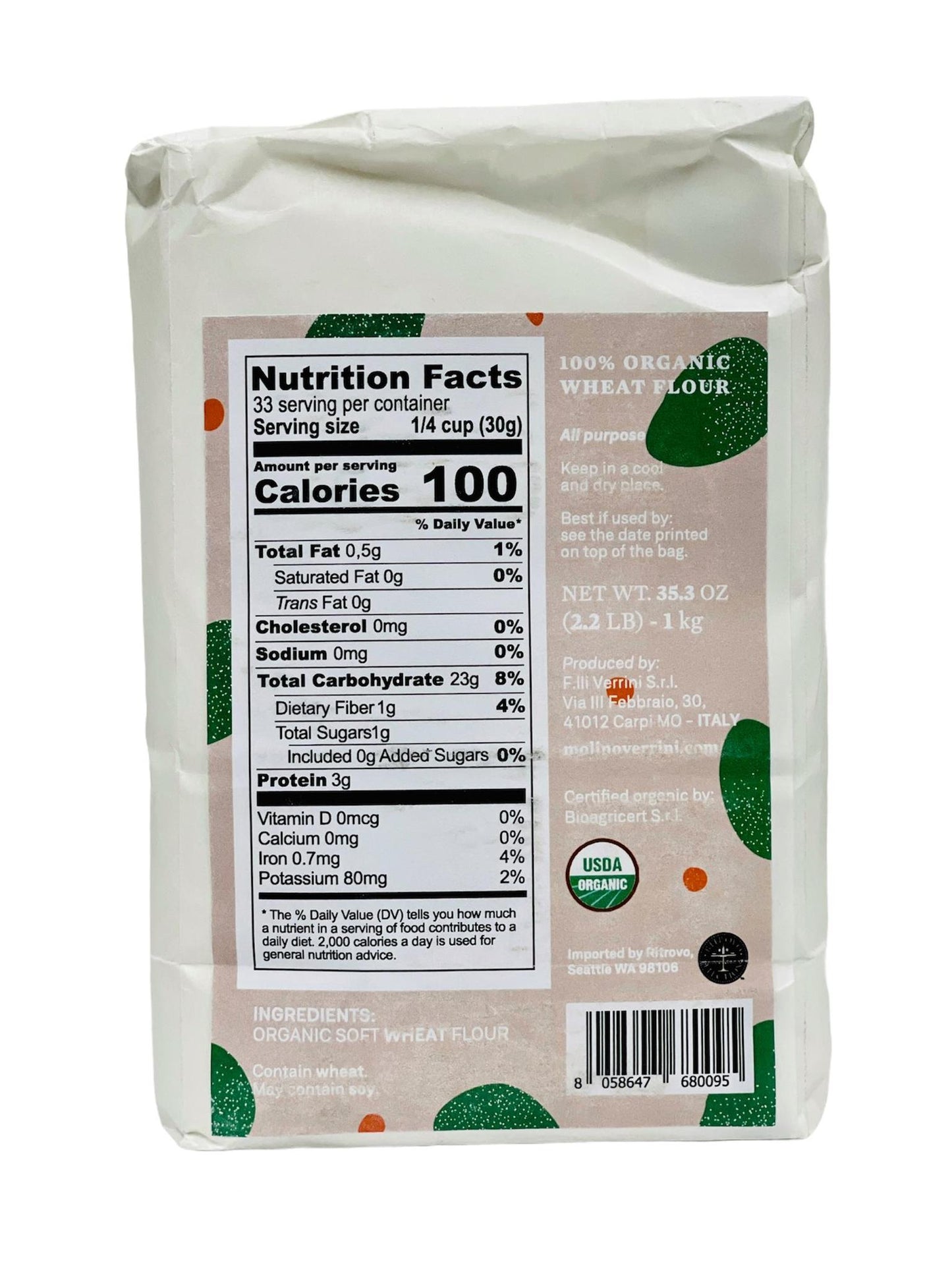 Mulino Verrini 100% Organic Wheat Flour, 35.3 oz
