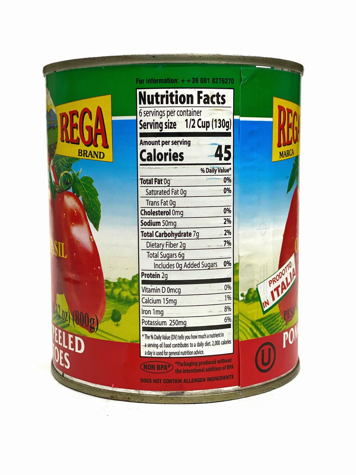 Rega Italian Whole Peeled Tomatoes With Basil, 28 oz