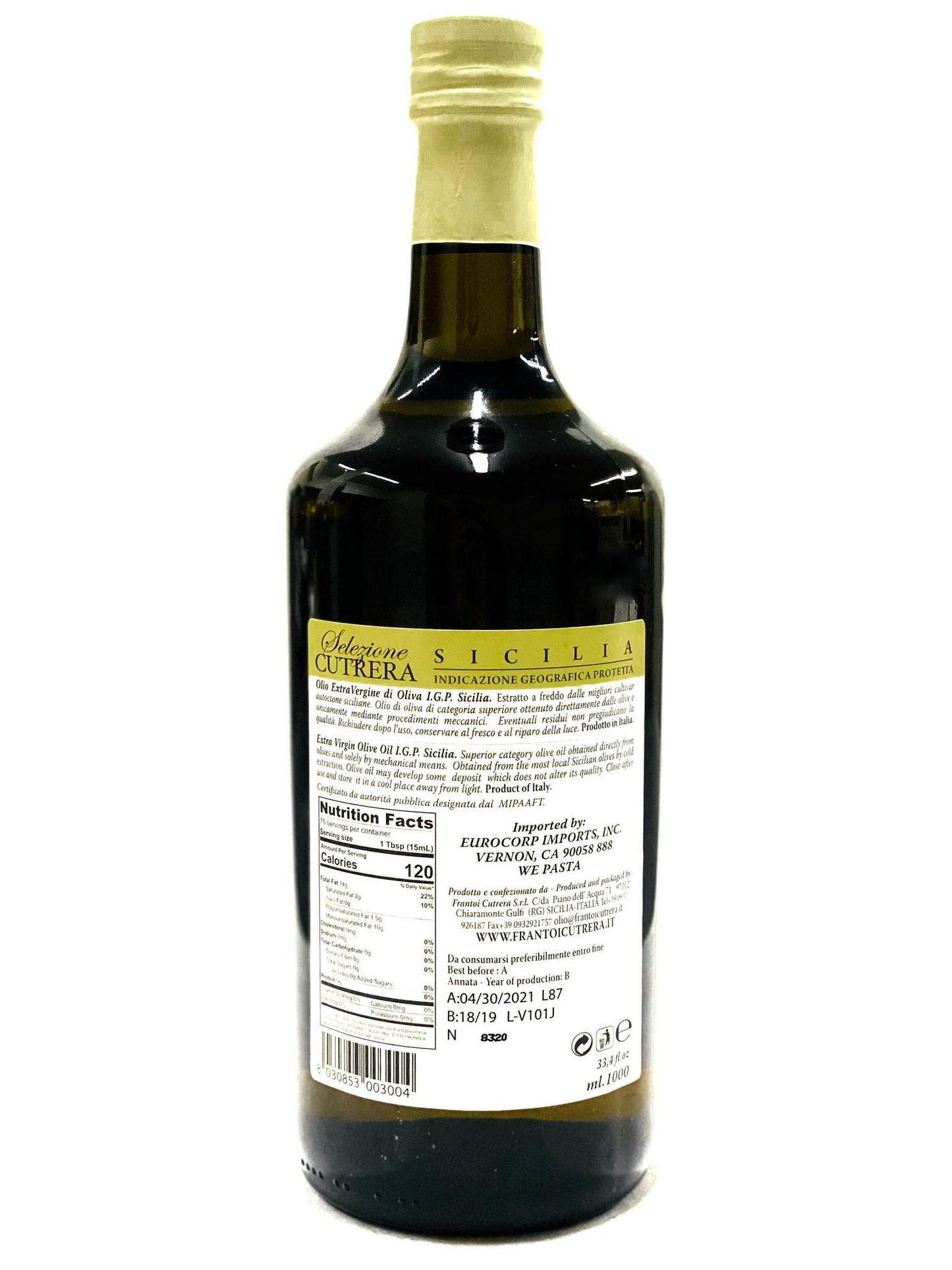 Frantoi Cutrera Selezione Cutrera Extra Virgin Olive Oil, 1L
