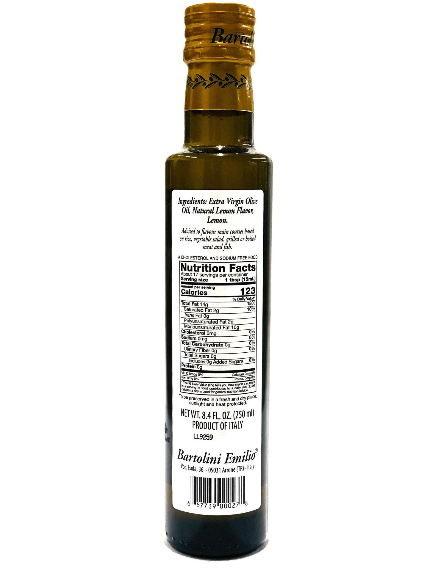 Bartolini Extra Virgin Olive Oil With Lemon Peel, 8.4 fl oz
