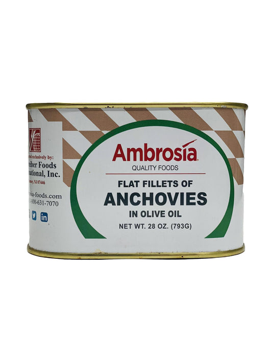 Ambrosia Flat Fillet of Anchovies in Olive Oil, 28 oz